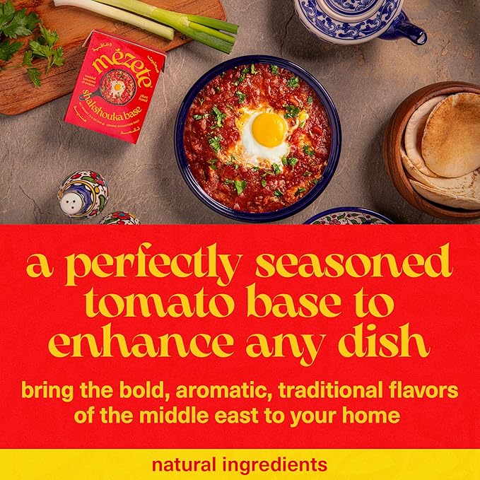 Mezete All-Natural Stew Base | Authentic Middle Eastern | Shakshouka Base | Sauteed Tomatoes & Onions | No Preservatives | Shelf Stable | Gluten-Free | Ready to Use | Plant Based | 390g (Pack of 4)