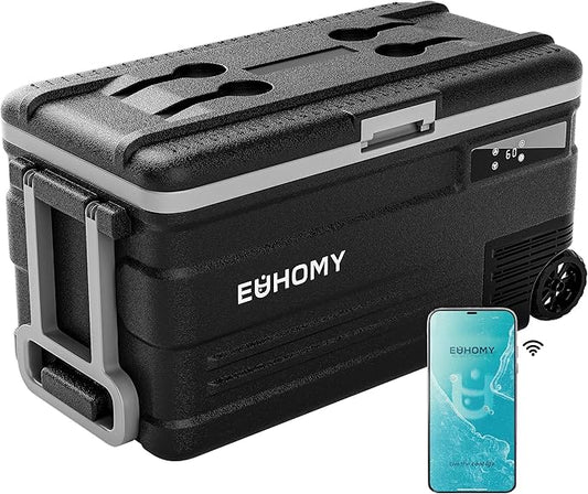 EUHOMY 12 Volt Refrigerator, 80QT(75L) 12V Fridge, Electric Cooler APP Control, Car Fridge 12/24V DC 100-240V AC, Car Refrigerator 0℉~68℉, 12 Volt Cooler for Camping, Trip, Truck, Boating, Outdoor