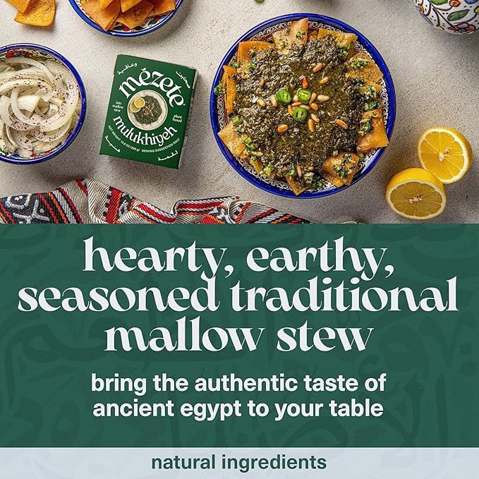 Mezete Authentic Middle Eastern Stew | Molokhia Leaves Stew | All-Natural | Ready to Eat | Shelf Stable | Zero Cholesterol | No Trans Fat | Non-GMO | 390g (Pack of 4)