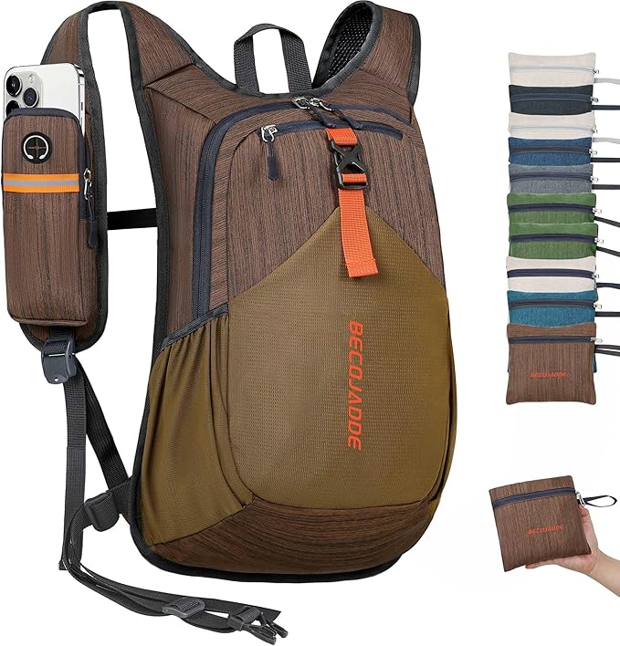 20L Small Hiking Backpack for Men Women Foldable Packable Back Pack Ultralight Hiking Daypack for Travel Camping Outdoor, Chocolate Brown