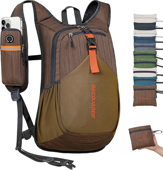 20L Small Hiking Backpack for Men Women Foldable Packable Back Pack Ultralight Hiking Daypack for Travel Camping Outdoor, Chocolate Brown