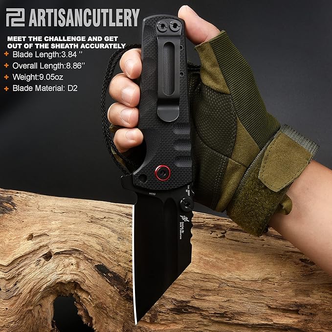 ARTISANCUTLERY Tactical Knife Proponent Normal Size(1820P) D2 Steel Black PVD Blade, Folding Pocket Knife with G10 Handle, Black