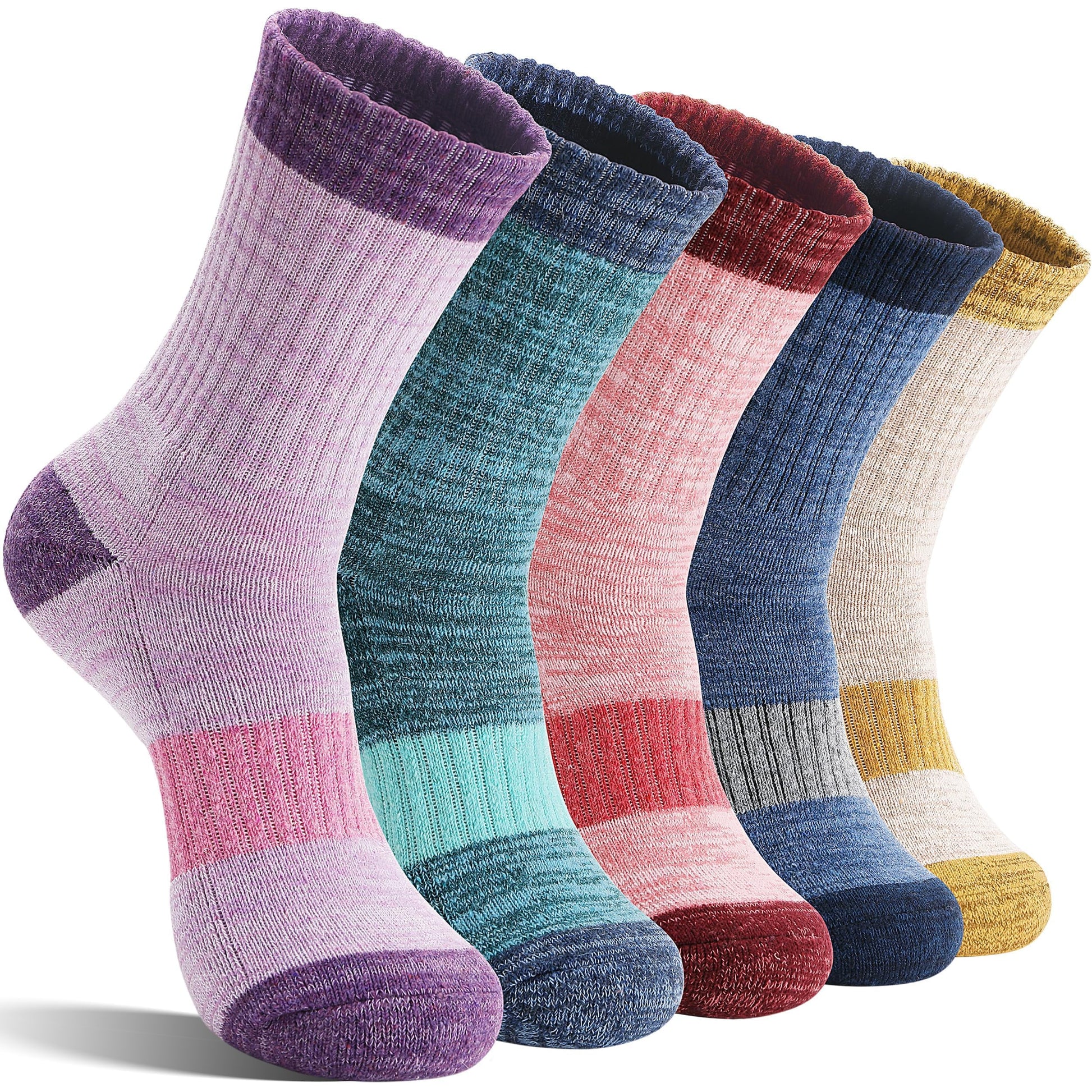 SAVALOS Merino Wool Hiking Socks for Women Thermal Warm Winter Cozy Work Crew Gifts Socks 5 Pairs
