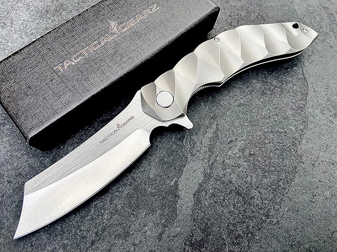 Titanium Pocket Folding Knife, Solid Tc4 Titanium Handle, CPM-D2 Steel DAO Blade, Includes Sheath (Zeus)