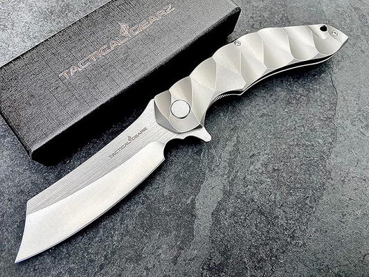 Titanium Pocket Folding Knife, Solid Tc4 Titanium Handle, CPM-D2 Steel DAO Blade, Includes Sheath (Zeus)