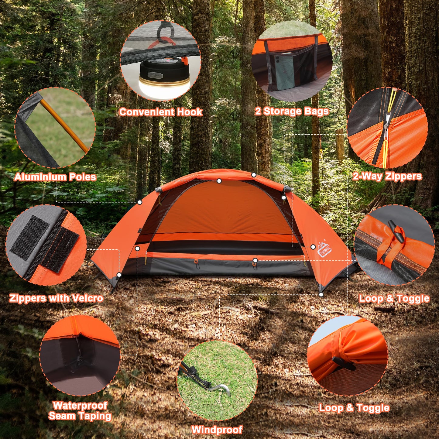 camppal 1 Person Tent for Camping Hiking Mountain Hunting Backpacking Tents 4 Season Resistance to