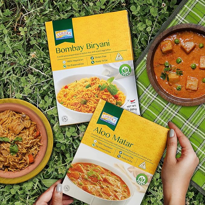 Ashoka Traditional Meals 1932, Vegan Mashed Vegetable Instant Curry, All-Natural, Ready to Eat Microwavable Meals, Bombay Pav Bhaji, Kosher Certified, Great for Hiking, No Preservatives, Pack of 5