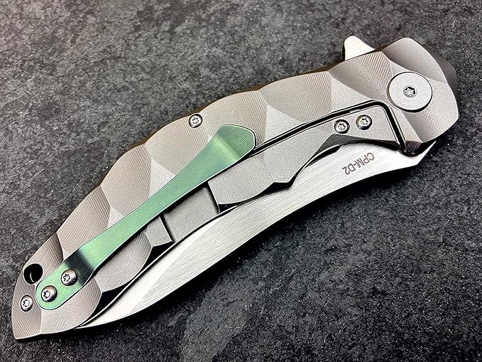 TACTICAL GEARZ Titanium Pocket Folding Knife, Solid Tc4 Titanium Handle, Razor Sharp CPM-D2 Steel DAO Blade, Includes Sheath (Ares)