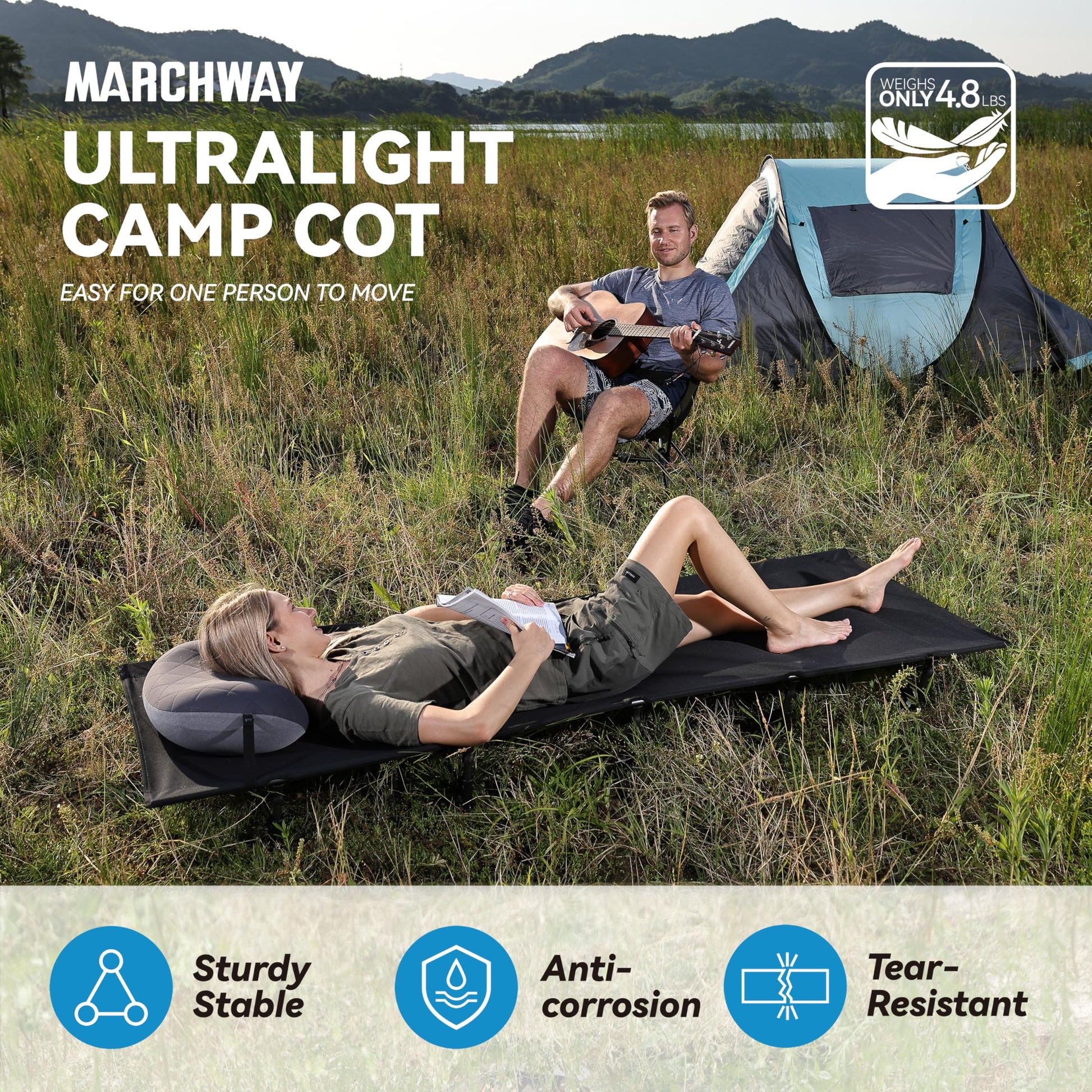 MARCHWAY Ultralight Folding Tent Camping Cot Bed, Portable Compact for Outdoor Travel, Base Camp