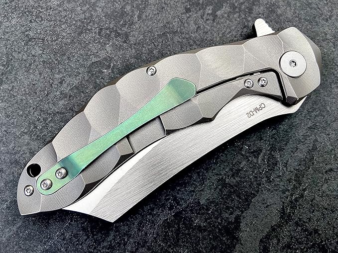 Titanium Pocket Folding Knife, Solid Tc4 Titanium Handle, CPM-D2 Steel DAO Blade, Includes Sheath (Zeus)
