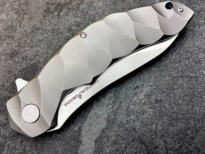 TACTICAL GEARZ Titanium Pocket Folding Knife, Solid Tc4 Titanium Handle, Razor Sharp CPM-D2 Steel DAO Blade, Includes Sheath (Ares)
