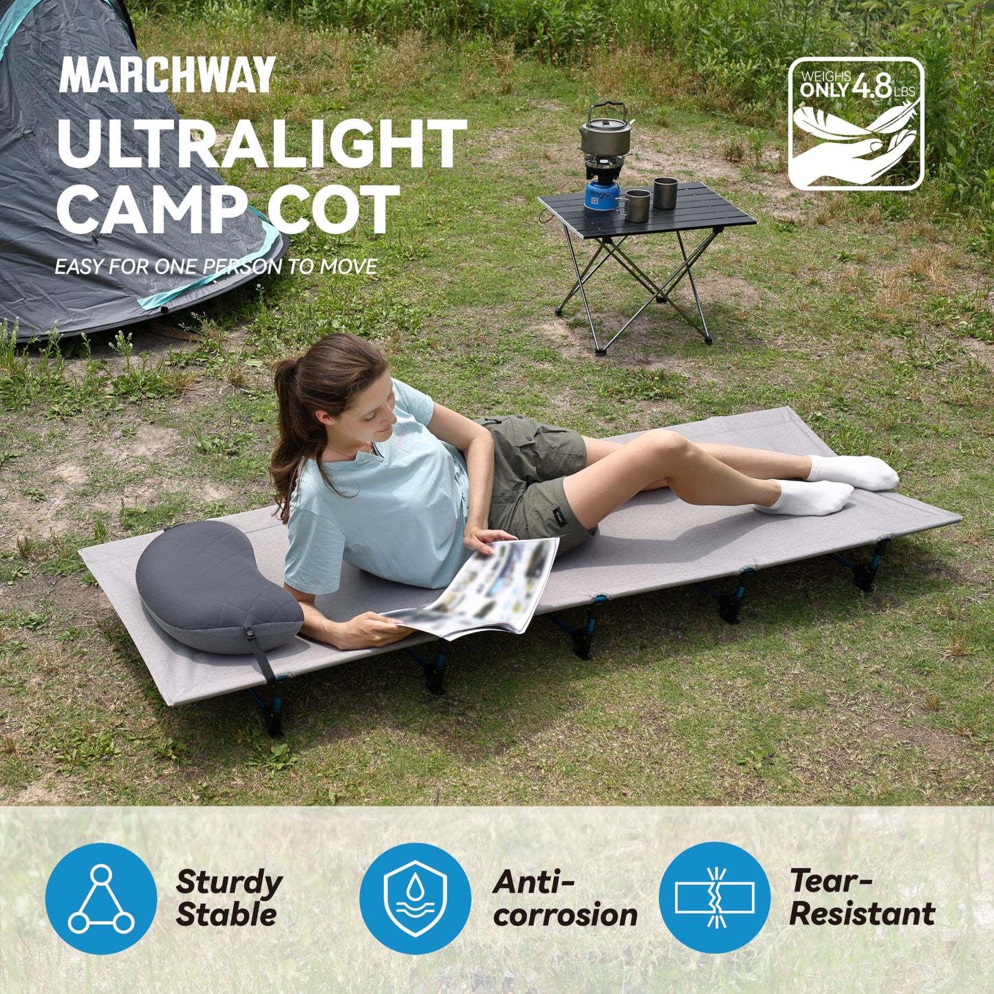 MARCHWAY Ultralight Folding Tent Camping Cot Bed, Portable Compact for Outdoor Travel, Base Camp