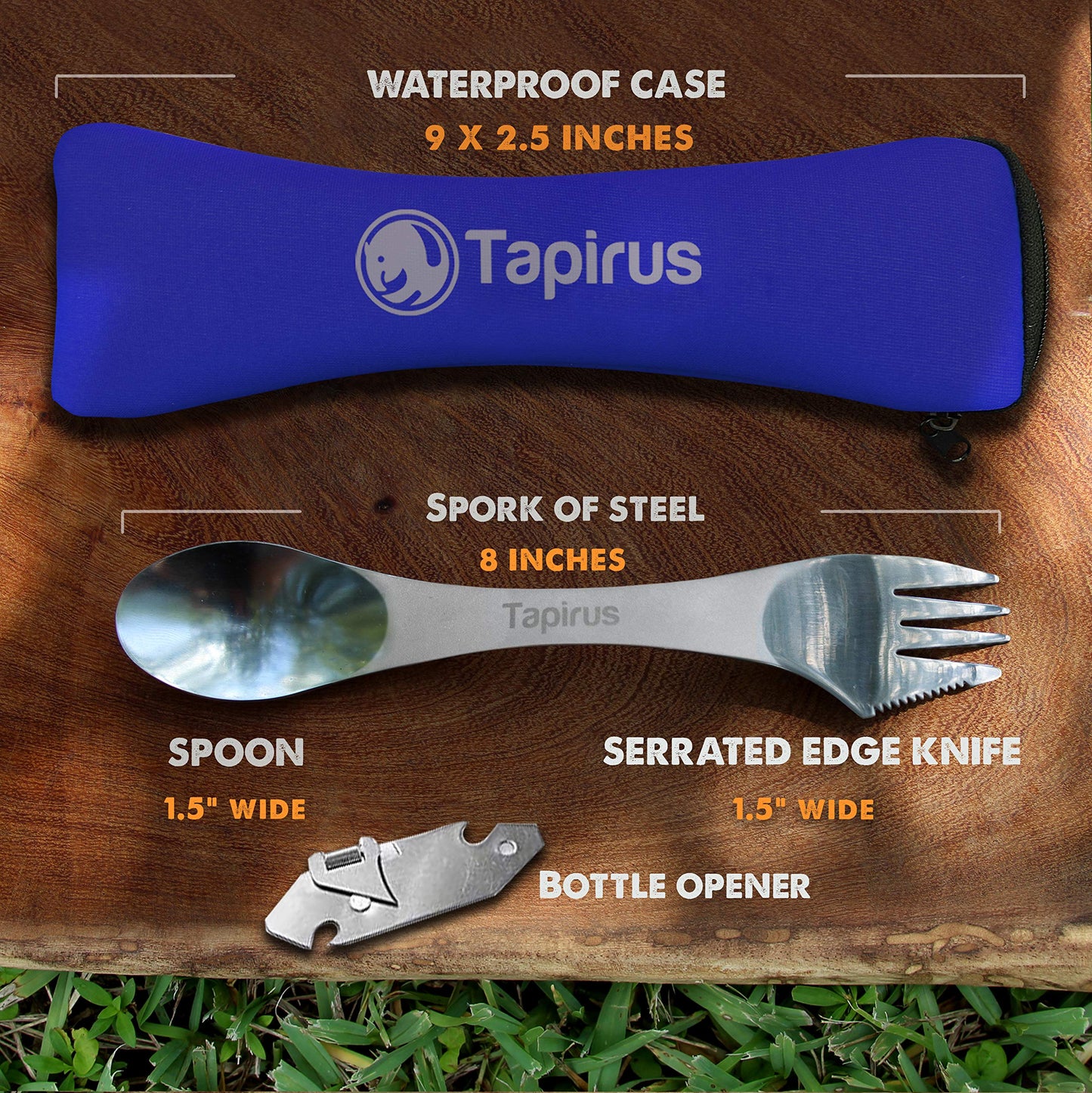 Tapirus - 5 Spork Of Steel Utensils Set - 8-inch Long Durable & Rust Proof Stainless Steel Spoon