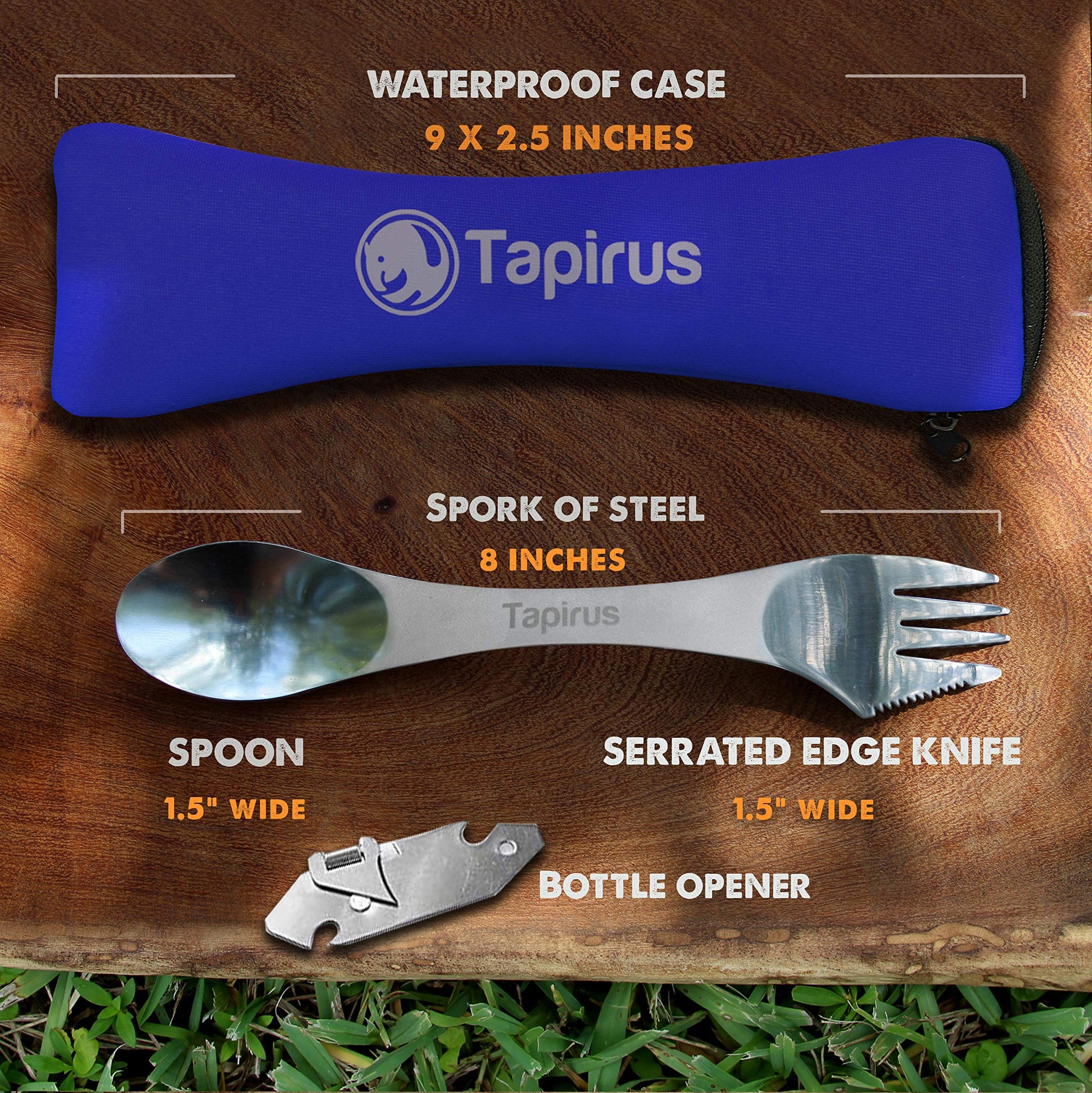 Tapirus - 5 Spork Of Steel Utensils Set - 8-inch Long Durable & Rust Proof Stainless Steel Spoon