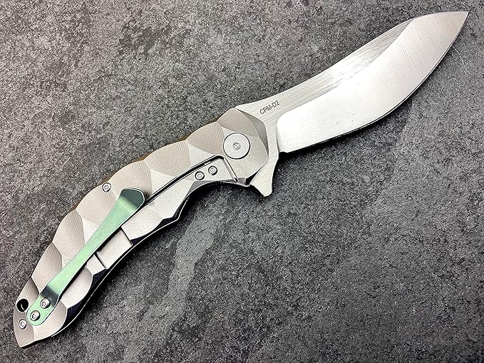 TACTICAL GEARZ Titanium Pocket Folding Knife, Solid Tc4 Titanium Handle, Razor Sharp CPM-D2 Steel DAO Blade, Includes Sheath (Ares)