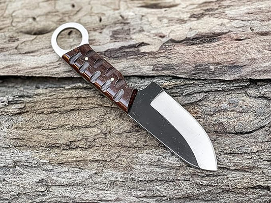 7'' Full Tang Fixed Blade Outdoor Camping Hunting Knife In Sheath Gift For Him | 1095 High Carbon Steel Knife | SKINNER Gift | Cowboy knives | Pancake leather sheath (ROSE WOOD)