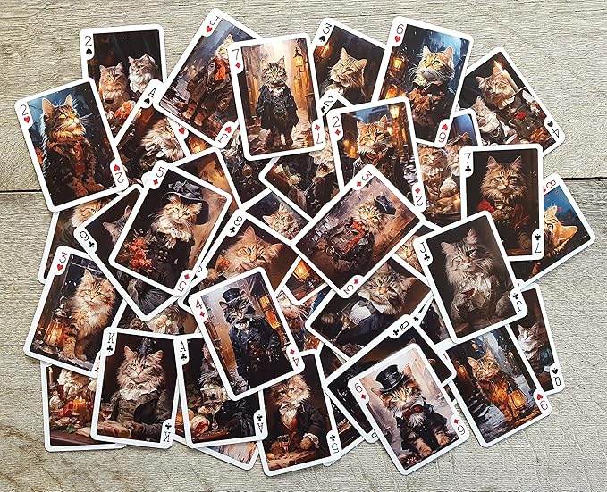 Victorian Cats Playing Cards (Poker Deck 54 Cards All Different) Handsome Cats in Victorian Suits and Top Hats Cute Cats in Vintage Clothing Illustration