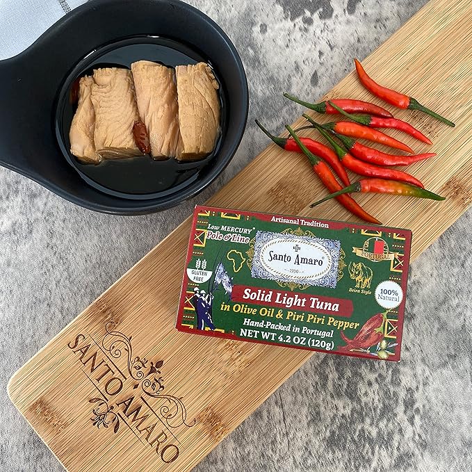 Explorer 3 Flavor Variety Pk Gourmet Wild Pole & Line Tuna Fillets in Olive Oil (3 Pk, 120g Ea) Bell Pepper, Natural Oregano, Spicy Piri Piri - Natural - Hand-Packed Fresh in PORTUGAL - Keto - Paleo