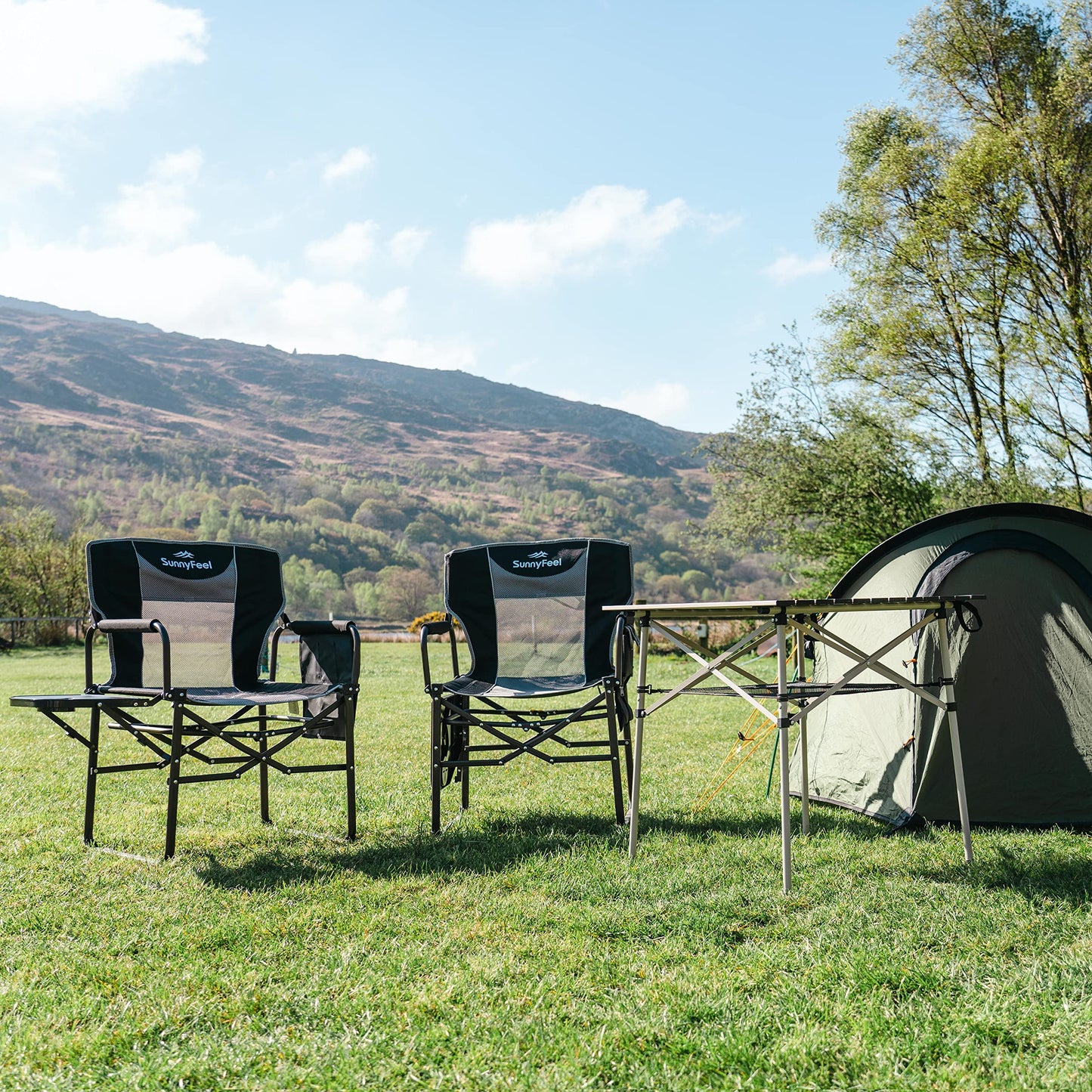 SUNNYFEEL Camping Directors Chair, Heavy Duty,Oversized Portable Folding Chair with Side Table