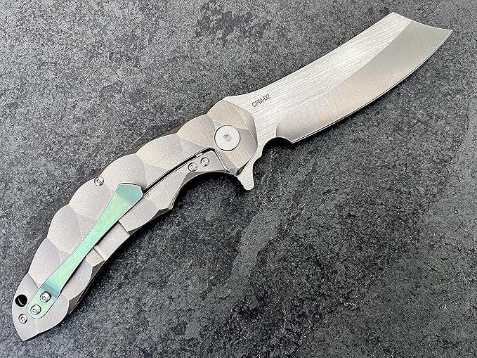 Titanium Pocket Folding Knife, Solid Tc4 Titanium Handle, CPM-D2 Steel DAO Blade, Includes Sheath (Zeus)