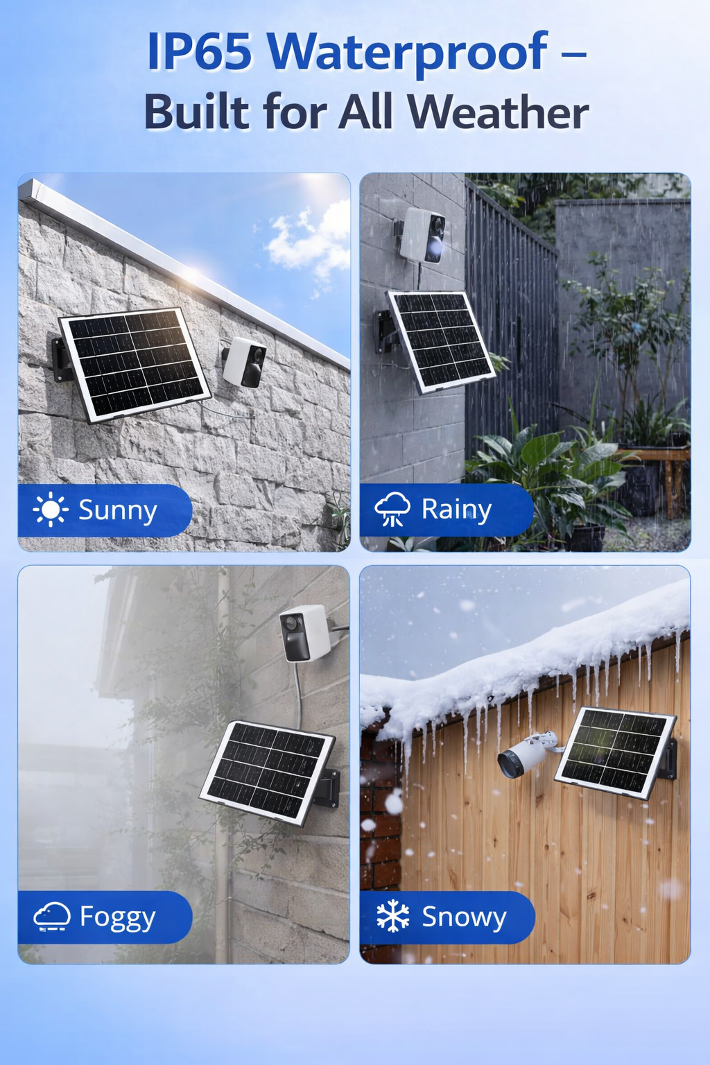 8W Solar Panel Charger for Security Camera, USB-C/Micro USB/DC 3.5mm Ports, 360° Adjustable Mount, IP65 Waterproof, 10FT Cable for Ring, Reolink, Eufy Battery Cameras